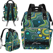 Custom blue aboriginal print backpack nappy bag