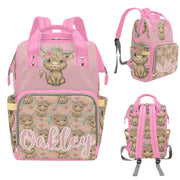 Custom pink highland cow design backpack nappy bag