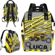 Custom construction print backpack nappy bag