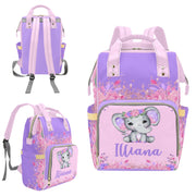 Custom glitter floral elephant print backpack nappy bag