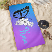 Custom name butterfly floral towel