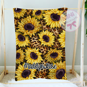 Custom leopard sunflower blanket design