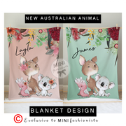Custom AUSTRALIAN ANIMAL FAUNA blanket design