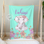 Custom Indian floral elephant blanket design